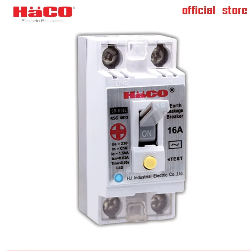 HACO เซฟตี้เบรกเกอร์กันไฟดูด/กันไฟรั่ว มีสัญญาณไฟ 16A 25A 32A รุ่น SB-E16L