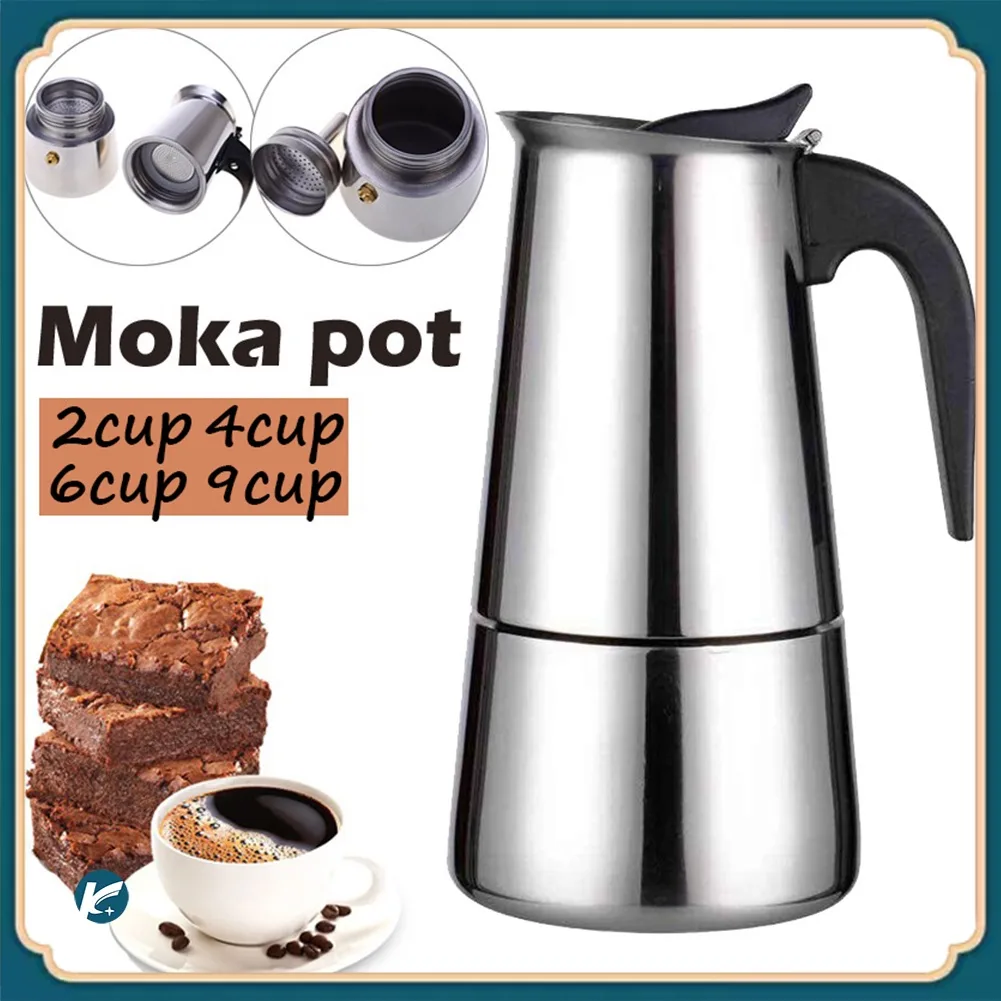 【KC】MOKA POT กาต้มกาแฟสดแบบพกพา สแตนเลส สามารถอุ่นด้วยเตาแม่เหล็กไฟฟ้า