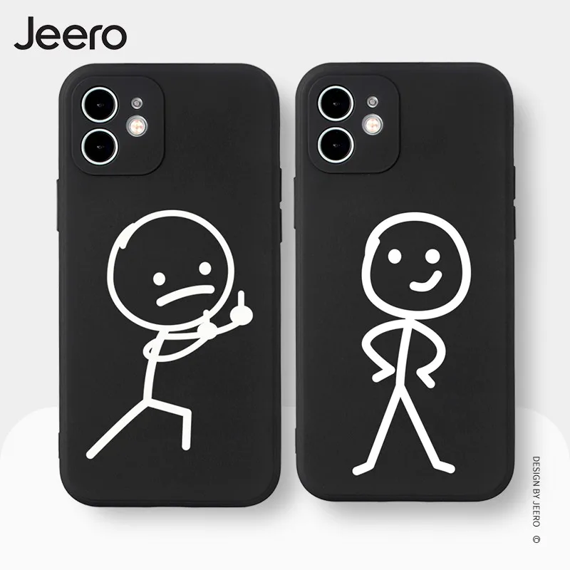 JEERO เคสคู่ เคสไอโฟน คู่รัก ขอบเหลี่ยมกันกระแทกซิลิโคนนุ่มการ์ตูนน่ารักตลก อนิเมะ เคสโทรศัพท์ Compatible for iPhone 16 15 14 13 12 11 Pro Max SE 2020 X XR XS 8 7 Plus พลัส XYY1296