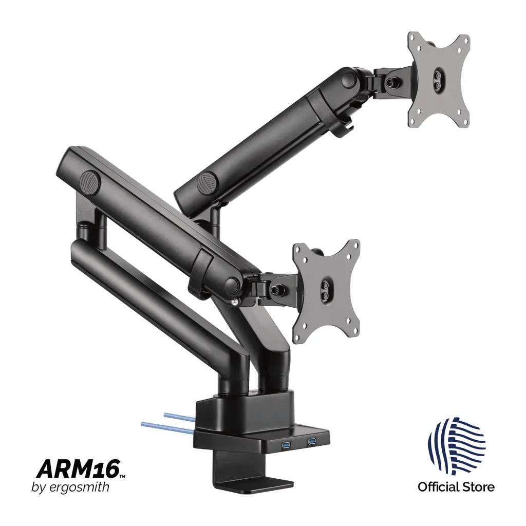Ergosmith ARM16 Dual Monitor Arm / Desk Computer Stand Mount USB 3.0 VESA 13”-32” 8kg เออร์โกสมิธ ขาตั้งคอมพิวเตอร์ 2 จอ