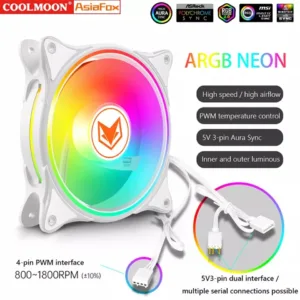 พัดลมเคส Coolmoon NEON ARGB 3pin 5V 4pin PWM 120mm 1800RPM