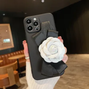 เคสโทรศัพท์มือถือหนังนิ่ม ลายดอกคามิเลีย พร้อมสายคล้องมือ สําหรับ iPhone 15 14 13 12 11 Pro Max xs X XR XsMax SE 7 8 Plus