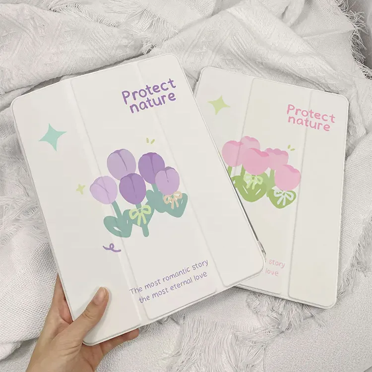 ✨พร้อมส่ง✨เคสไอแพด pro11 2024 Air6 Gen9 gen10 Air5 เคสiPad ดอกทิวลิปสีม่วง Gen8 Air4 Case iPad mini7