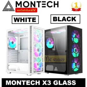 CASE (เคสหน้ากะจก) MONTECH X3 GLASS (พัดลมด้านหน้า140mm. 3ตัว) (พัดลม120mm.ด้านบน2 ด้านหลัง1)(มี 2 สี ) ประกัน 1 ปี