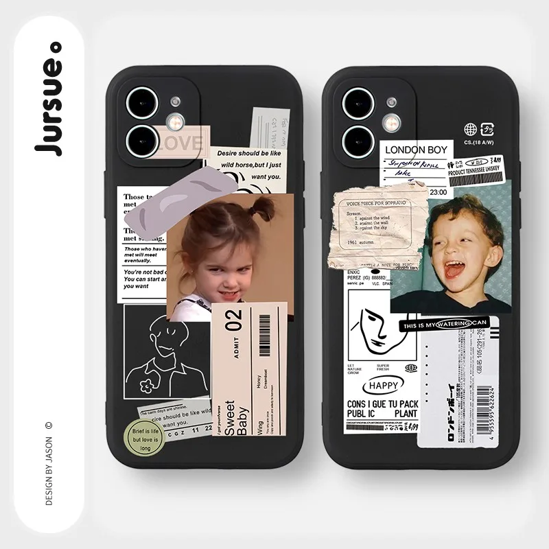 JURSUE เคสคู่ เคสไอโฟน คู่รัก ขอบเหลี่ยมกันกระแทกซิลิโคนนุ่มน่ารักตลก เคสโทรศัพท์ Compatible for iPhone 16 15 14 13 12 11 Pro Max X XR XS 8 7 6S Plus พลัส SE 2020 Y1319