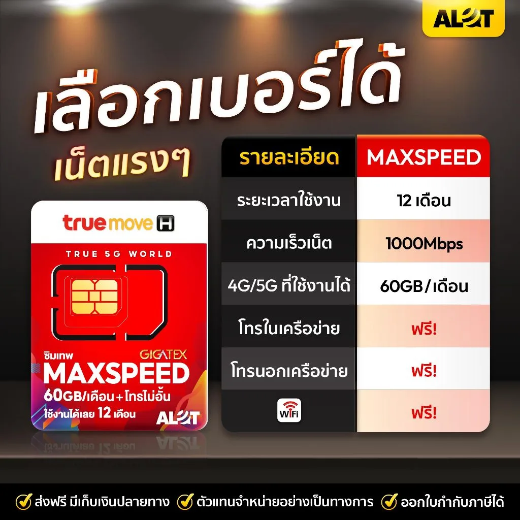 ซิมทรู Maxspeed ชุด4 เลือก เบอร์ ได้ ซิมโทรปี ซิมเทรายปี ซิมทรูมูฟรายปี ซิมทรูรายปี 60GB ต่อเดือน max60โทรฟรี# A lot