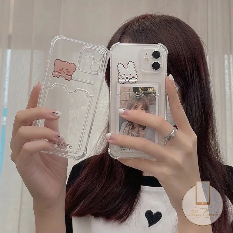 เคสโทรศัพท์มือถือแบบนิ่ม ใส กันกระแทก ลายการ์ตูนหมี กระต่ายน่ารัก พร้อมช่องใส่บัตร สําหรับ Samsung A13 A03 Core A23 A53 A02 A71 A03s A52 A12 A21s A73 A32 A72 S22 Ultra A10s A02s A51 A50 A50s A20 A30 A30s A52s