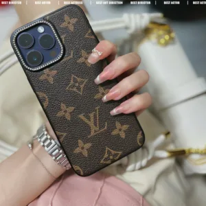 แฟชั่นแบรนด์designer L & V DรูปแบบปลอกหนังสําหรับiPhone 16 15 Pro Max 12 13 14 Pro Maxพร้อมBlingเพชรป้องกันกล้องกันกระแทกปกหลัง