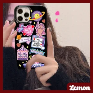 [Lemon] เคสโทรศัพท์มือถือ ลายสติกเกอร์มะนาวน่ารัก สีดําวาว สําหรับ iPhone 7 8 7plus 8plus 11 12 X XS XR XSMAX 11pro 12promax 11promax 12promax 13 13pro 13promax