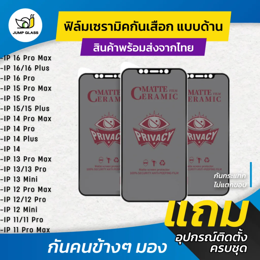 Ceramic ฟิล์มกันเสือกแบบด้าน สำหรับรุ่น iPhone 16 Pro Max