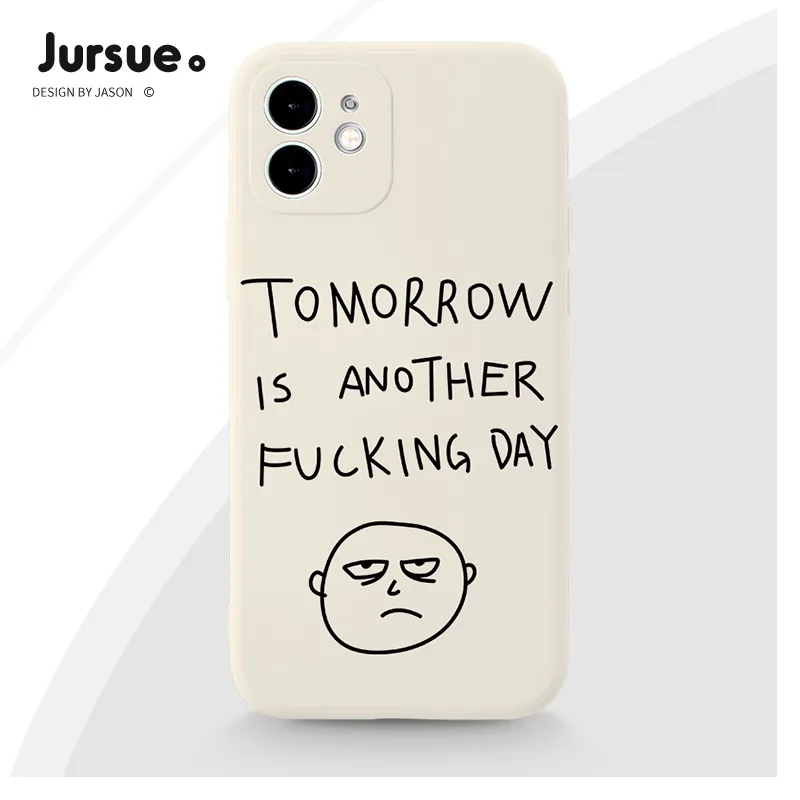 JURSUE เคสไอโฟน เคสซิลิโคนนุ่มขอบเหลี่ยมกันกระแทกการ์ตูนตลก เคสโทรศัพท์ สำหรับ Compatible for iPhone 16 15 14 13 12 11 Pro Max SE 2020 X XR XS 8 7 Plus พลัส XYA1380