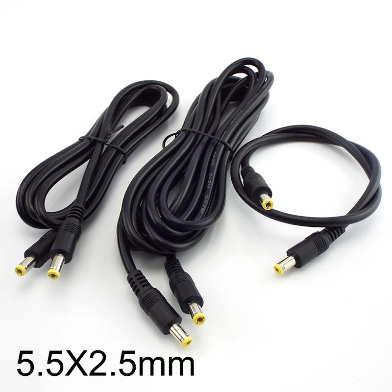 สายเคเบิลเชื่อมต่อพาวเวอร์ซัพพลาย 12V 5.5*2.5 มม. 0.5 ม. 1.5 ม. 3 ม. DC ตัวผู้ เป็นตัวผู้ สําหรับคอมพิวเตอร์ แล็ปท็อป
