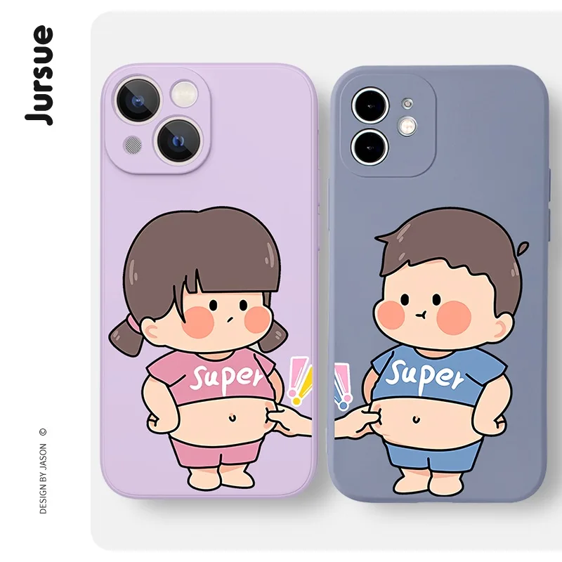 JURSUE เคสคู่ เคสไอโฟน คู่รัก กันกระแทกซิลิโคนนุ่มการ์ตูนน่ารักตลก เคสโทรศัพท์ Compatible for iPhone 16 15 14 13 12 11 Pro Max SE 2020 X XR XS 8 7 Plus พลัส XYH375