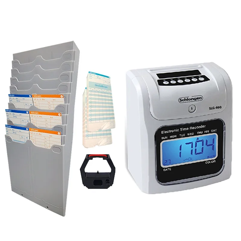 SCHLONGEN Time Recorder เครื่องตอกบัตร ชลองเกน #SLG-690 (รับประกันศูนย์ 2 ปี)(แถมฟรี บัตรตอกเวลา 50 ใบ) + ผ้าหมึก 1 ตลับ