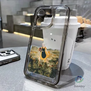 เคสโทรศัพท์ใสกันกระแทก for Iphone 11 XR 12 13 14 ProMax 7 8Plus สาวดอกไม้สีเหลือง ชัดเจนเปลือกนิ่ม เคสป้องกันเลนส์มือถือ