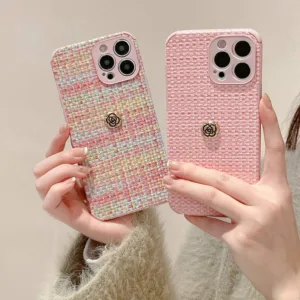 เคสโทรศัพท์มือถือ แบบนิ่ม ลายดอกคามิเลีย ลายสก็อต สีชมพู หรูหรา สําหรับ IPhone 7 8 Plus 7+ 8+ XR XS Max 11 12 13 Pro Max 14 Plus 14 Pro Max