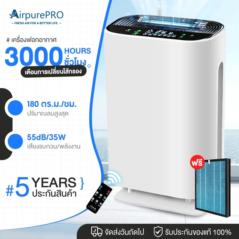 AirpurePRO เครื่องฟอกอากาศ Air Purifier พื้นที่ใหญ่ 40-55 ตรม. เมนูภาษาไทย กรองฝุ่น ควัน PM 2.5 HMK1A
