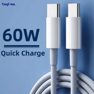 สายชาร์จ Type-C PD 60W 1 ม. 1.5 ม. 2 ม. หัวคู่ Type C ชาร์จไว สีขาว เรียบง่าย