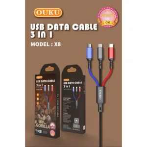 OUKU - X8 5A DATA CABLE สายถัก 3 ใน 1 สายชาร์จโทรศัพท์มือถือ สายถัก ใช้ได้ 3 หัว