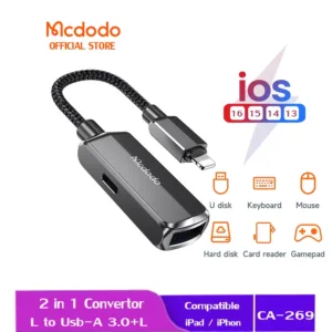 Mcdodo 2 in 1 อะแดปเตอร์แปลงแฟลชไดรฟ์ USB เป็น lightning Type-C OTG สําหรับ iP 15 14 Pro Max 13 12 11 Xr 8 7 U Disk CA-269 CA-283