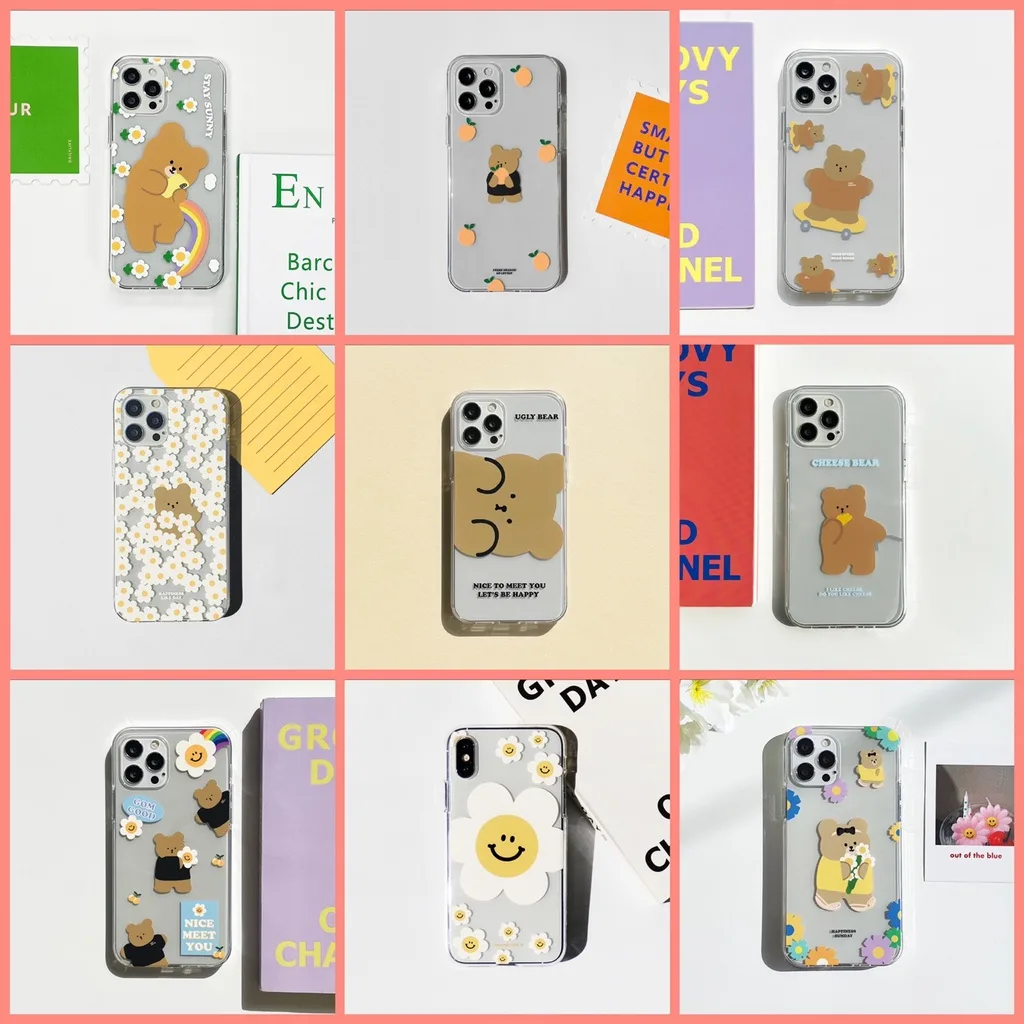 【 Korean Phone Case 】 Clear Jelly Cute Case Collection Premium Unique Korea Hand Made MOMO Compatible for iPhone 8 xs xr 11pro 11 12 12pro mini 13 Galaxy