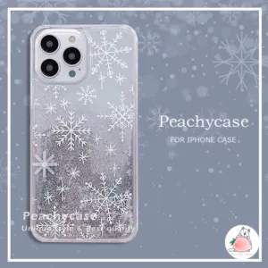เคสโทรศัพท์มือถืออะคริลิคแข็ง ปิดด้านหลัง แบบกลิตเตอร์ในของเหลว ลายเกล็ดหิมะ คริสต์มาส ฤดูหนาว กันกระแทก สําหรับ iPhone 15 14 13 12 11 Pro Max Xr Xs X 8 7 6 Plus