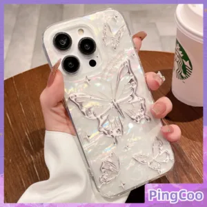 Pingcoo - เข้ากันได้สำหรับ เคส iphone 11 เคสไอโฟน เคสไอโฟน11 iPhone กรณีที่มีสีสันเปลือกหอยโฮโลแกรมเลเซอร์ CLEAR Case Soft TPU Cool Sparkle Butterfly เข้ากันได้กับ iPhone 14 PRO MAX 13 12 11 XR XS MAX 7Plus 8 PLUS