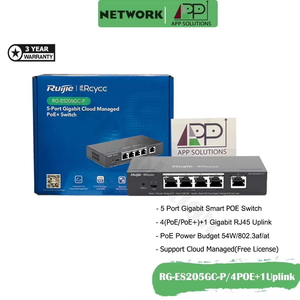 REYEE Switch(สวิตซ์ฮับ)Port Gigabit 4POE+1Uplink รุ่นRG-ES205GC-PและRG-ES205GC(ประกัน3ปี)