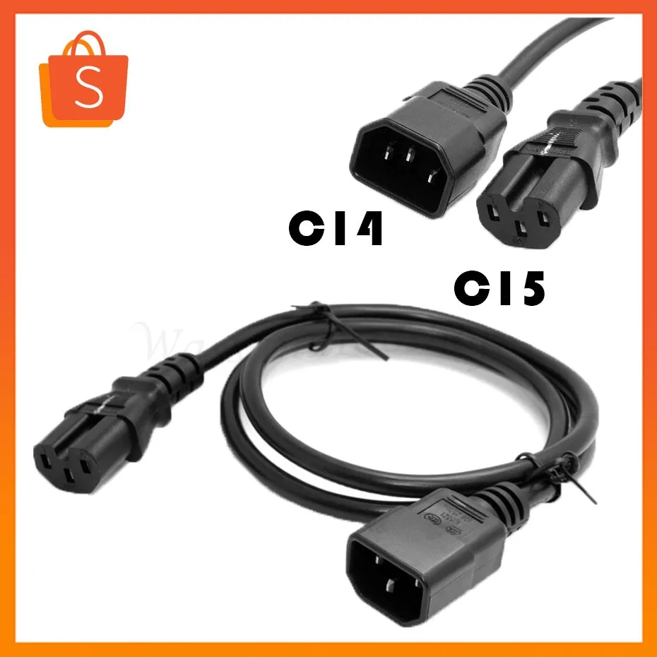 สายไฟ AC Power Cable  C14 Male to C15 Female Power Extension Cable ขนาดสาย 3x1mm/1.5mm ยาว 1.8 M /3M 10A 250V .