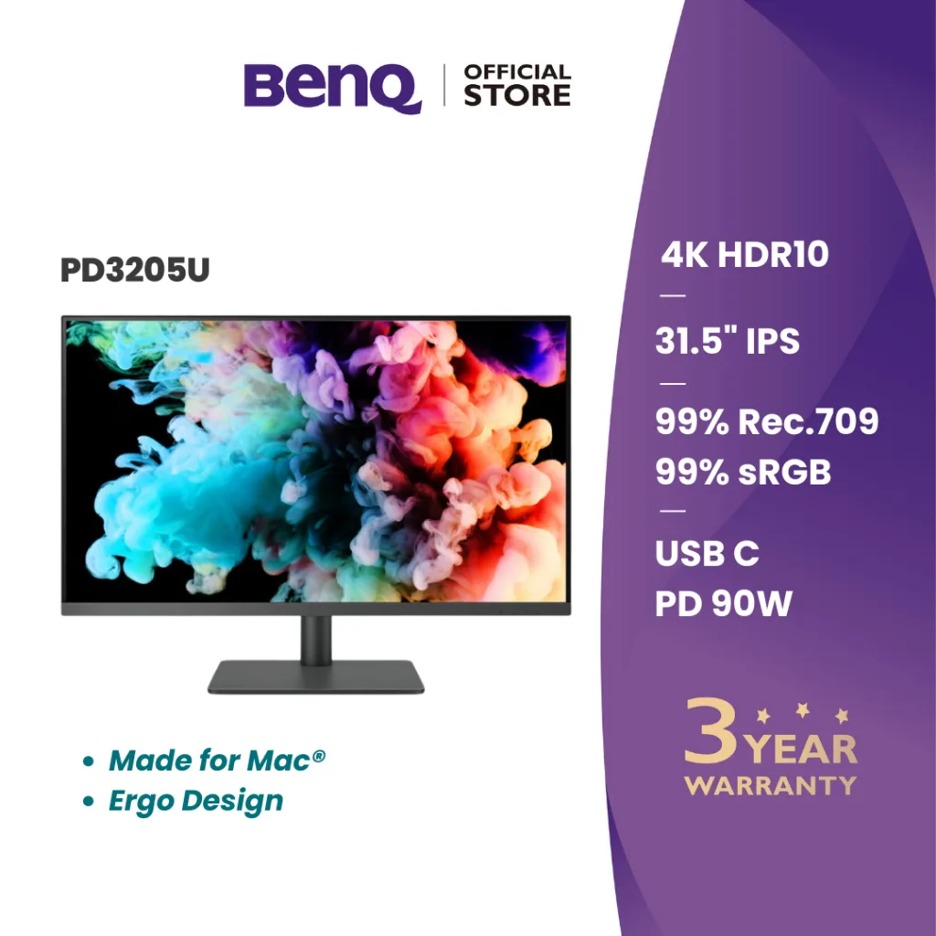 BenQ PD3205U 31.5นิ้ว 4K HDR10 IPS 99% sRGB USB-C Mac-Ready Designer Monitor (จอคอมงานกราฟฟิค)