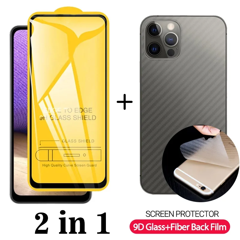 2in1ฟิล์มกระจก For Iphone 15 13 Pro Max 14 Pro Max 11 12 8 7 Plus X Xs XR SE 2022 6 6s Mini ฟิล์มคาร์บอนไฟเบอร์ป้องกันหน