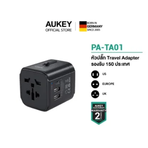 AUKEY PA-TA01 หัวแปลงปลั๊กต่างประเทศ Travel Adapter มาพร้อม ช่อง USB-C และ USB-A