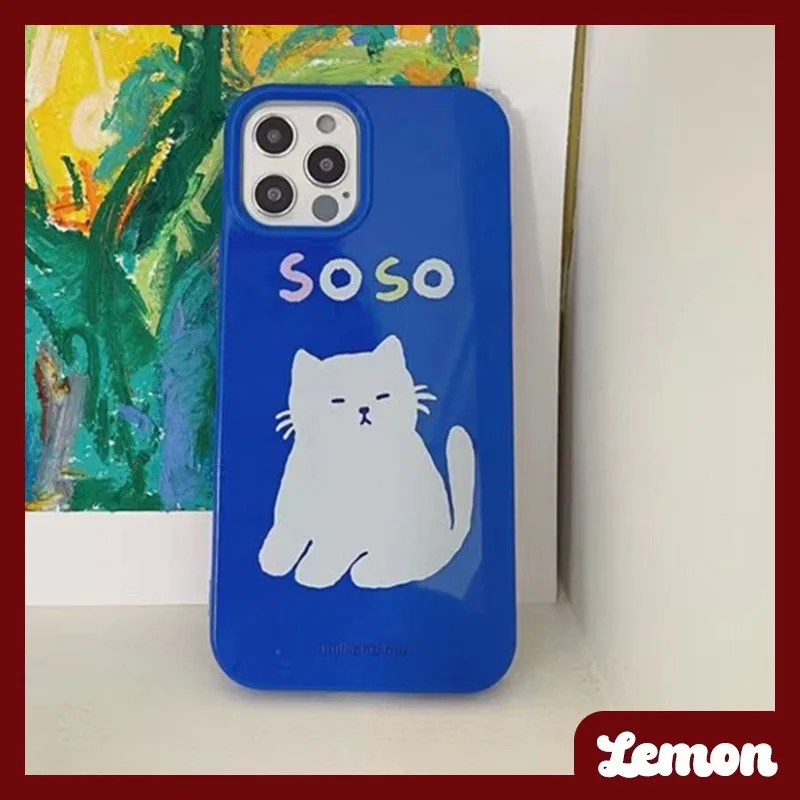 [Lemon] เคสโทรศัพท์มือถือนิ่ม ลายการ์ตูนแมวจิ๋ว สีน้ําเงินเข้ม แวววาว สําหรับ Iphone 14pro 14promax 13 13pro 13promax 11 12 12pro 12promax XR XSMAX 7P 8P