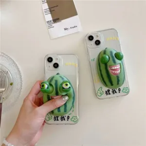 เคสโทรศัพท์มือถือ ซิลิโคนนิ่ม กันกระแทก กันตก ลายแตงโมตลก บีบได้ สําหรับ iPhone 14 Pro Max 7 11 Pro 8 Plus 13 14