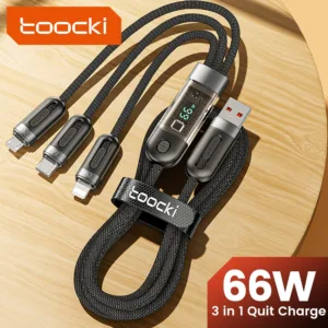 Toocki 3-in-1 6A สายไฟดิจิตอลโปร่งใสชาร์จเร็ว USB ถึง Type C/Micro/L สายเคเบิลข้อมูล 3 หัว