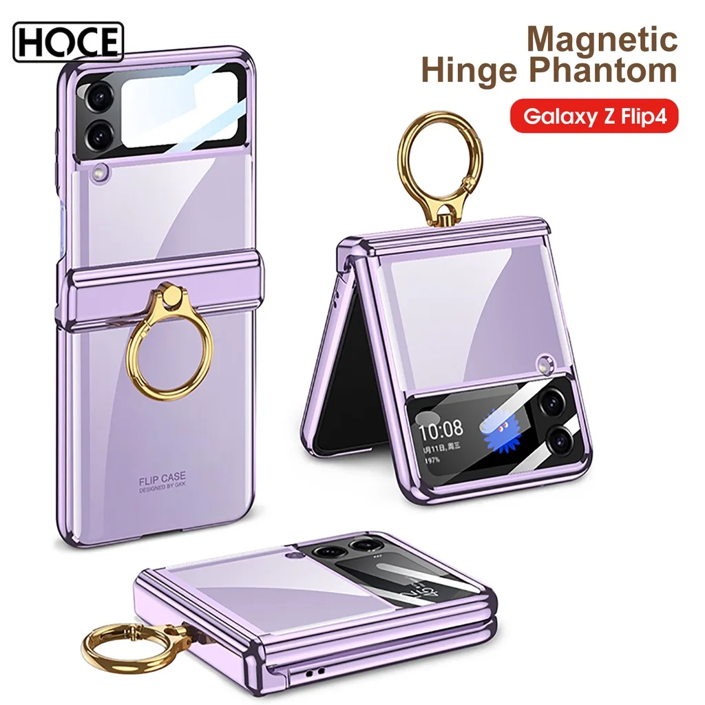 Hoce ZFlip5 เคสโทรศัพท์มือถือแบบใส ฝาพับแม่เหล็ก พร้อมแหวนขาตั้ง หรูหรา สําหรับ Samsung Galaxy Z Flip 4 5G ZFlip5 Flip4