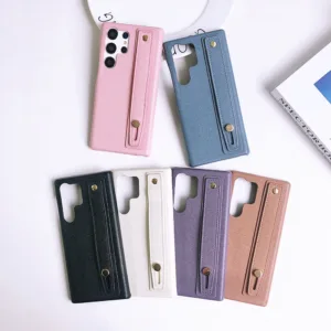 เคสโทรศัพท์มือถือหนัง ไมโครไฟเบอร์ พร้อมสายคล้องข้อมือ สําหรับ Samsung Galaxy S24 S23 S22 Ultra S23 Plus