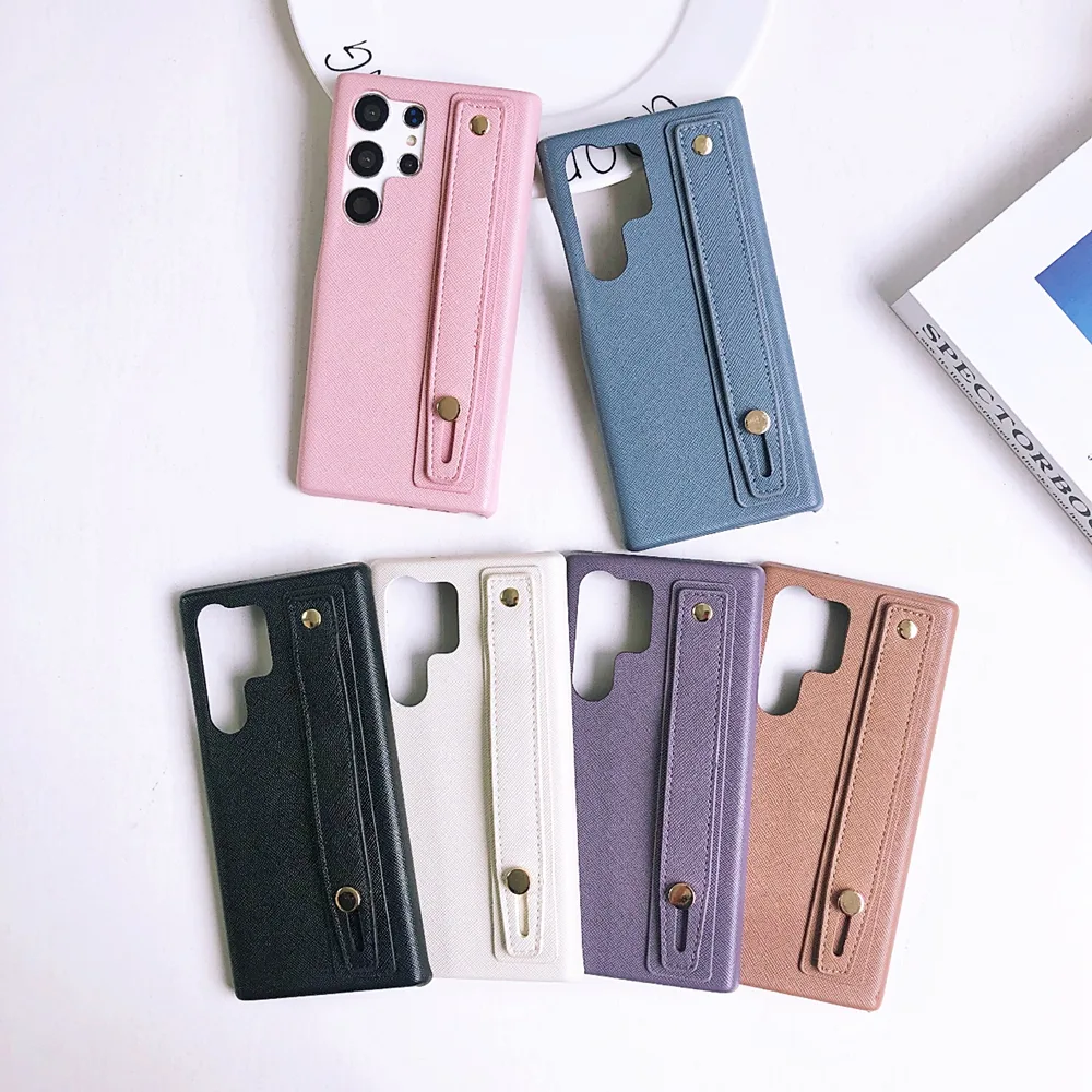 เคสโทรศัพท์มือถือหนัง ไมโครไฟเบอร์ พร้อมสายคล้องข้อมือ สําหรับ Samsung Galaxy S24 S23 S22 Ultra S23 Plus