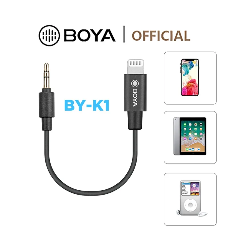 BOYA BY-K1 3.5 มม. TRS(ตัวผู้) เป็น Lightning(ตัวเมีย) อะแดปเตอร์เสียง Iphone  IPad