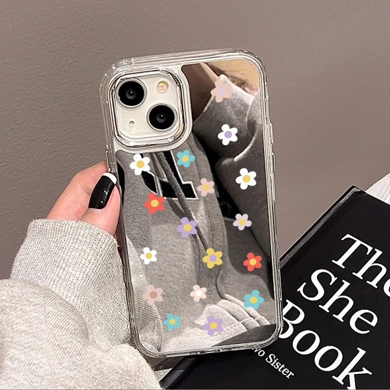 COD✨ ดอกไม้หลากสี  เคสโทรศัพท์มือถือกันกระแทก TPU แบบนุ่มพร้อมกระจกแต่งหน้า For iPhone 11 14 15 12 13 Pro Max TPU Case