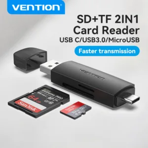 Vention เครื่องอ่านการ์ด USB 3.0 Type C 512GB การส่งสัญญาณอย่างรวดเร็ว 2 in 1 เครื่องอ่านการ์ด SD การ์ด TF สําหรับโทรศัพท์แล็ปท็อป