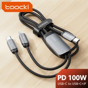 Toocki 2-in-1 สายชาร์จข้อมูล PD 100W Type C เป็น Type C IP อเนกประสงค์ แบบถัก ชาร์จเร็ว
