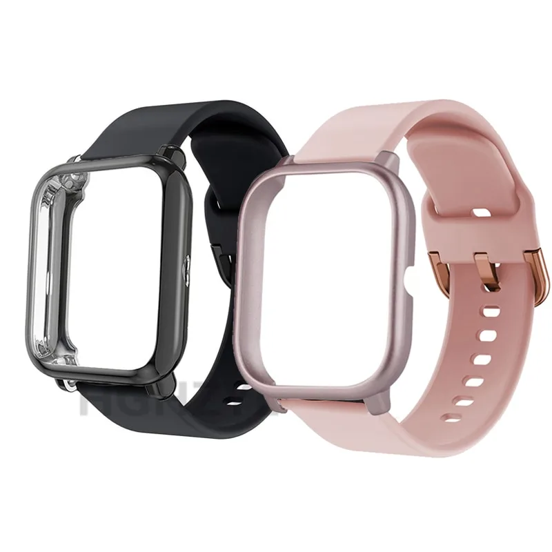 สายรัดเปลี่ยนนาฬิกาซิลิโคน + เคสพีซีแบบแข็งสําหรับ Huami Amazfit Bip U Pro /GTS 2 MIni GTS 3 ฝาครอบป้องกัน