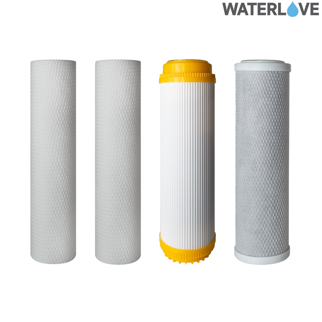 ชุดไส้กรองน้ำ ขนาด 10″ จำนวน 4 ชิ้น (PP+PP+Resin+CTO) สำหรับบรรจุในกระบอกกรองน้ำเฮ้าส์ซิ่ง