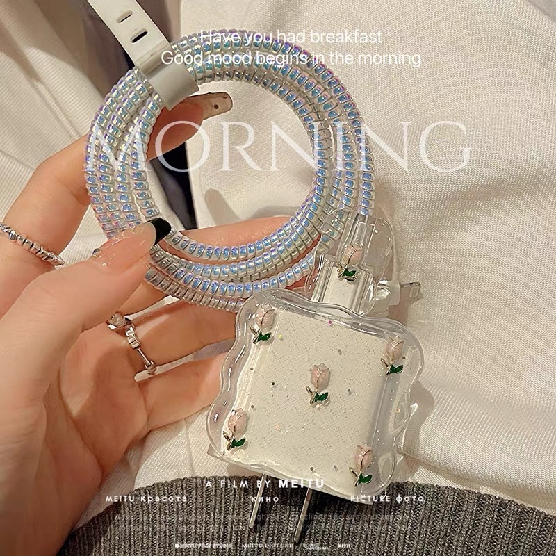 20W 35W  พร้อมส่ง พร้อมส่ง️ชุดแต่งสายชาร์จลายการ์ตูน เคสหัวชาร์จ  ชุดถนอมสายชาร์จการ์ตูนน่ารักๆพร้อมส่งจากไทย