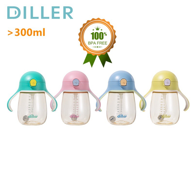 Diller 300ml ขวดน้ําสําหรับเด็ก Baby Feeding Bpa ฟรี Ppsu เด็ก Sippy ถ้วยนมดื่ม MLH8859