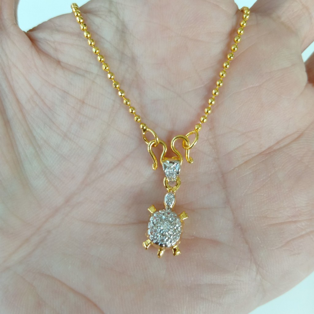 จี้แฟชั่นเล็ก จี้เต่ามงคลเพชร CZ ชุบทองไมครอนหน้าทองคำขาว(ไม่รวมสร้อยคอ)