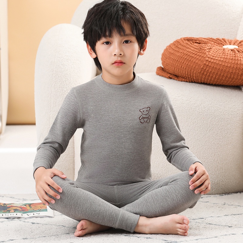 All Age2-18Y ชุดนอนผ้าขนแกะ ขนสัตว์ สีพื้น อบอุ่น ไซซ์ 100-180 สําหรับเด็กผู้ชาย 2 ชิ้น