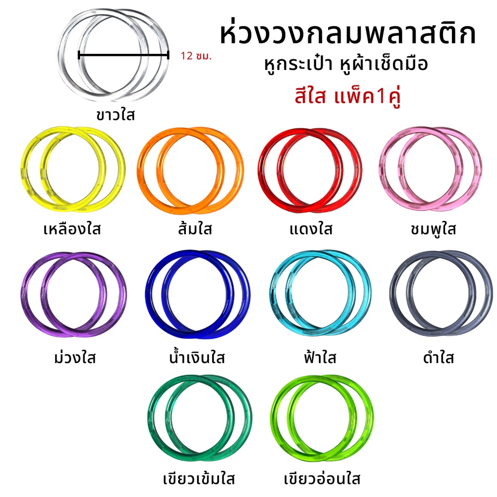 ห่วงกลม ห่วงวงกลมพลาสติก (สีใส-1คู่) DIY หูกระเป๋า หูผ้าเช็ดมือ พร้อมส่ง