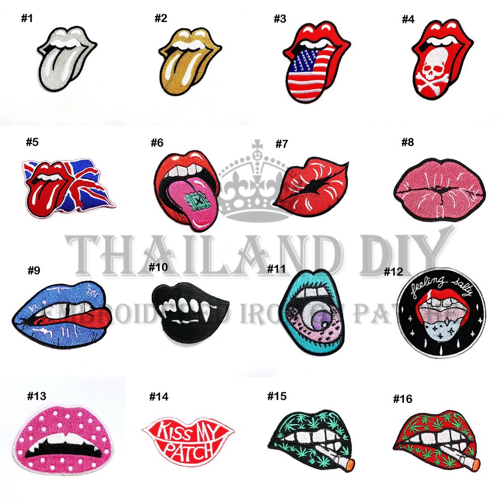 ตัวรีดติดเสื้อ   ลายการ์ตูน ลาย แลบลิ้น ลิ้น ปาก หลากสี WOP Tougue Lips Patch งานปัก DIY ตัวรีด อาร์มติดเสื้อ กระเป๋า